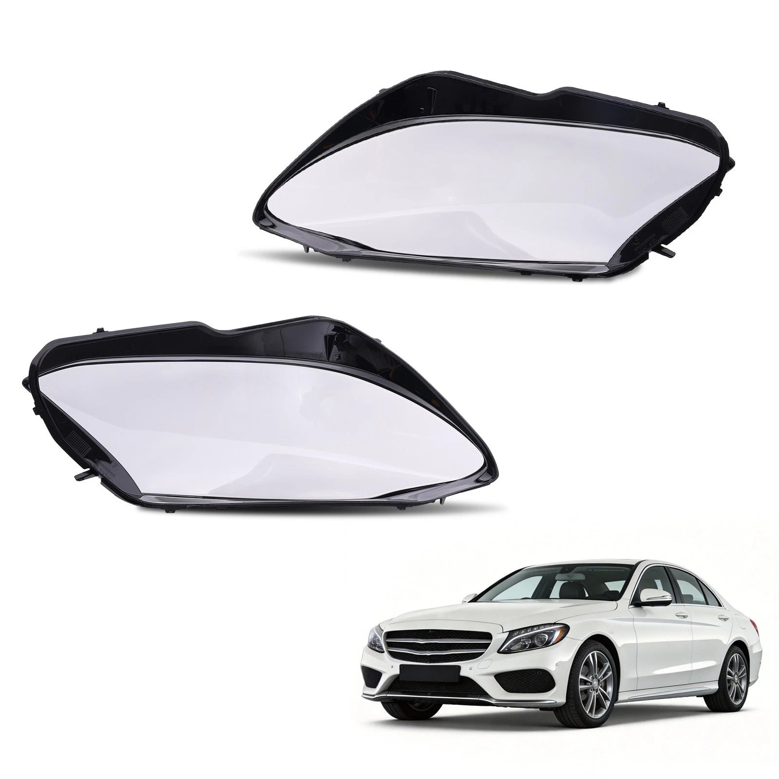 Headlight Lens Cover for Mercedes-Benz C-Class C180 C200 C250 C300 C350 C400 (2015–2017)