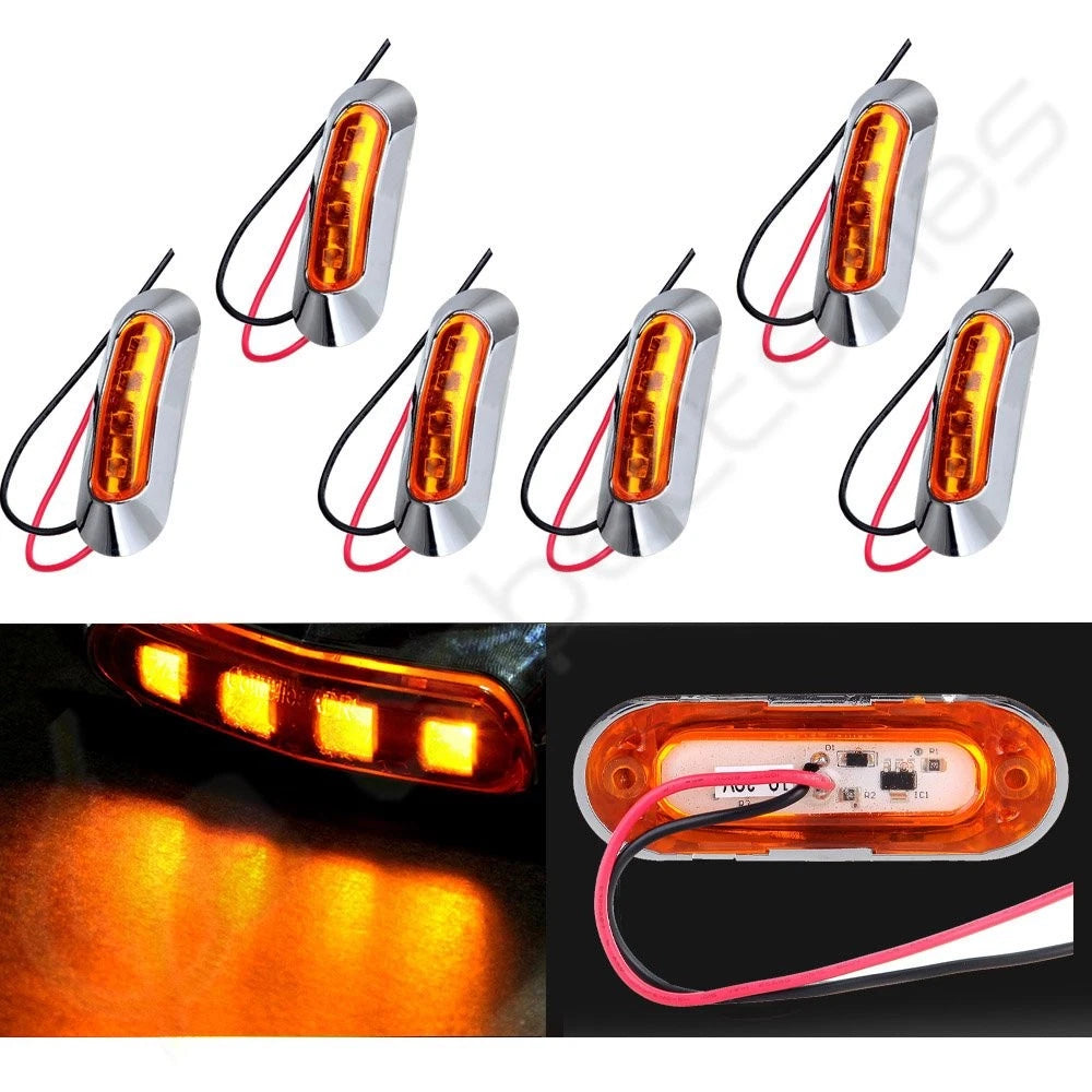 6x LED Amber Lens Sealed Light Bar Clearance Side Marker Waterproof