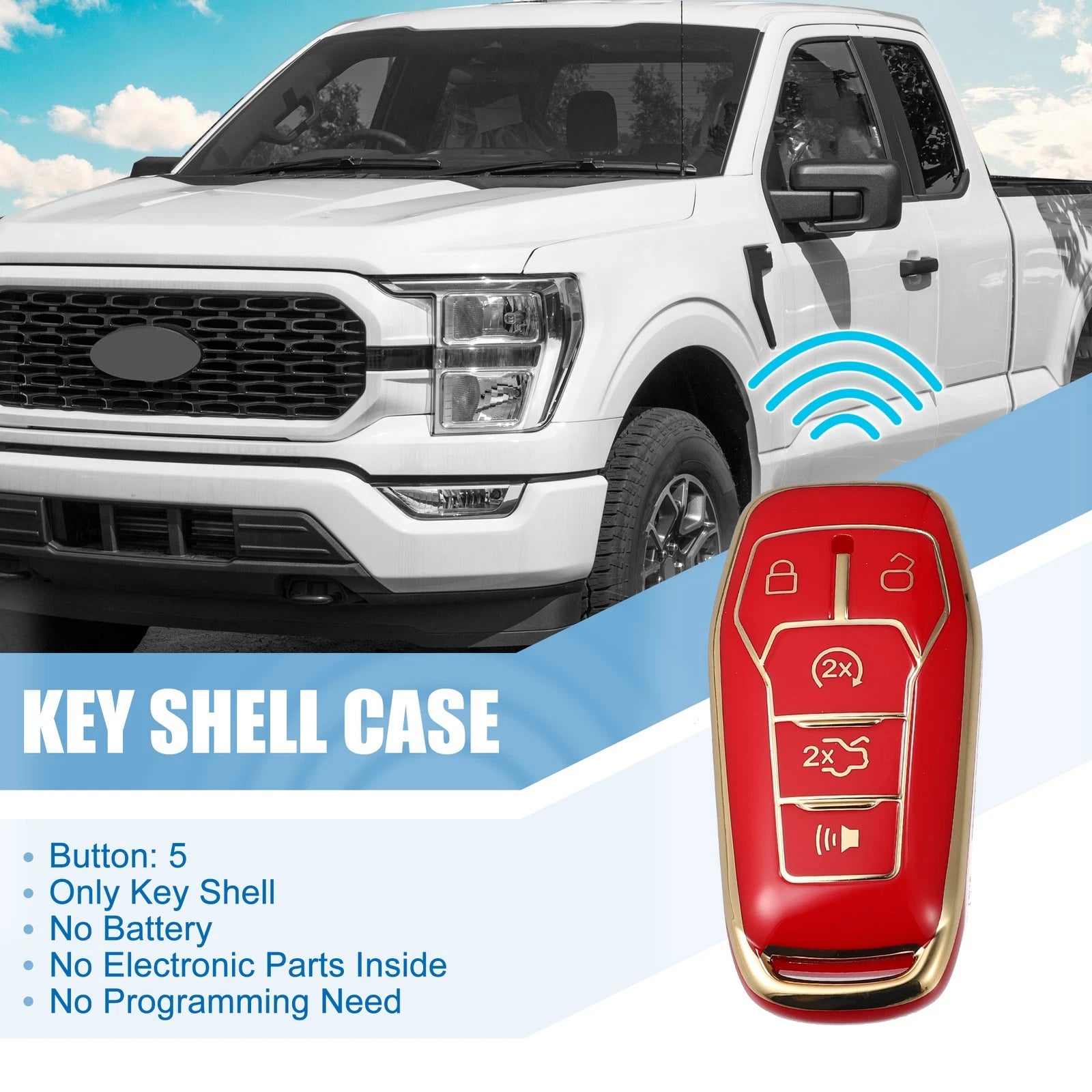 TPU Remote Key Fob Case Cover for Ford Fusion F150 (2013–2020) Red