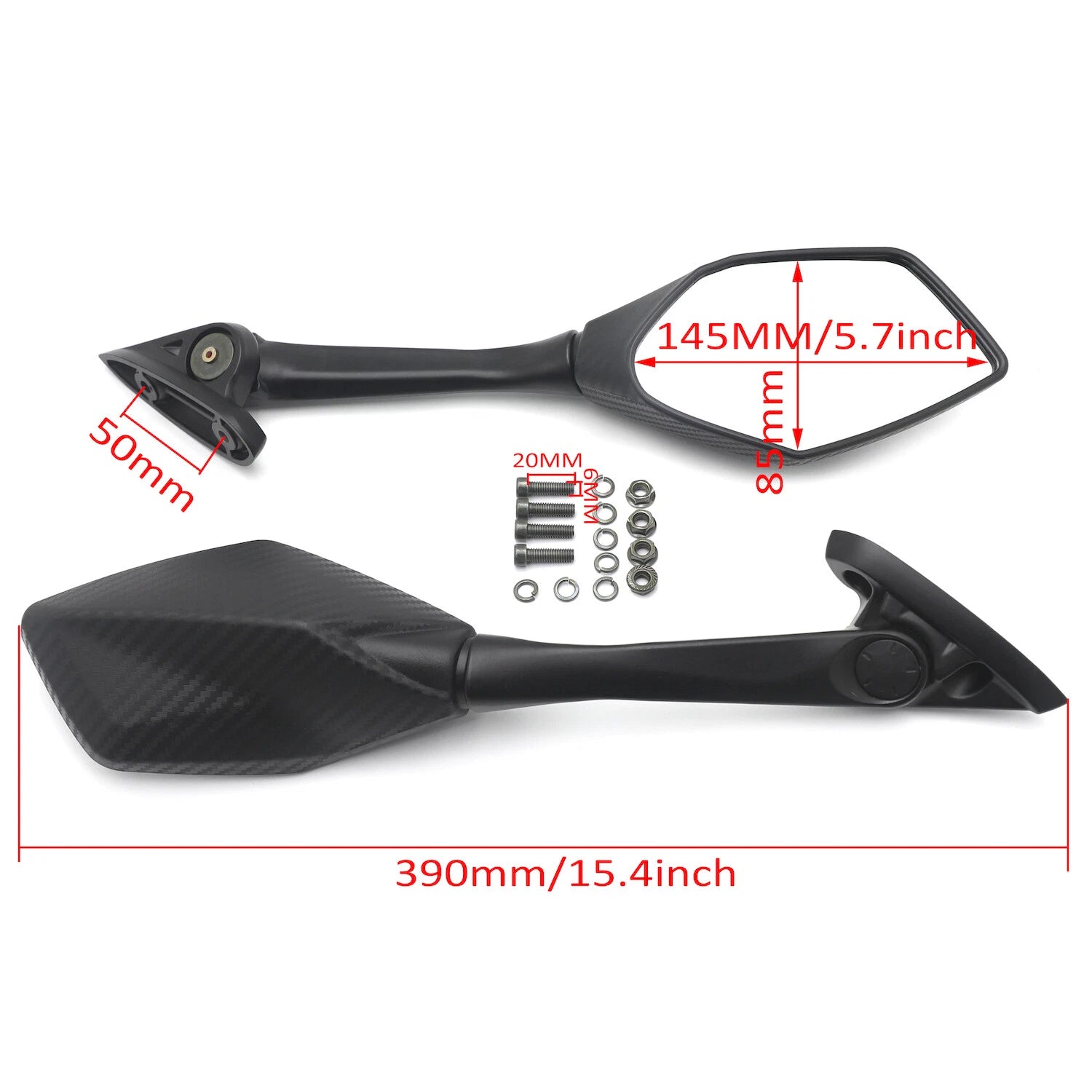 Rearview Mirror Long Stem for Yamaha YZF-R3 (2015–2021), YZF-R25 (2014–2021)