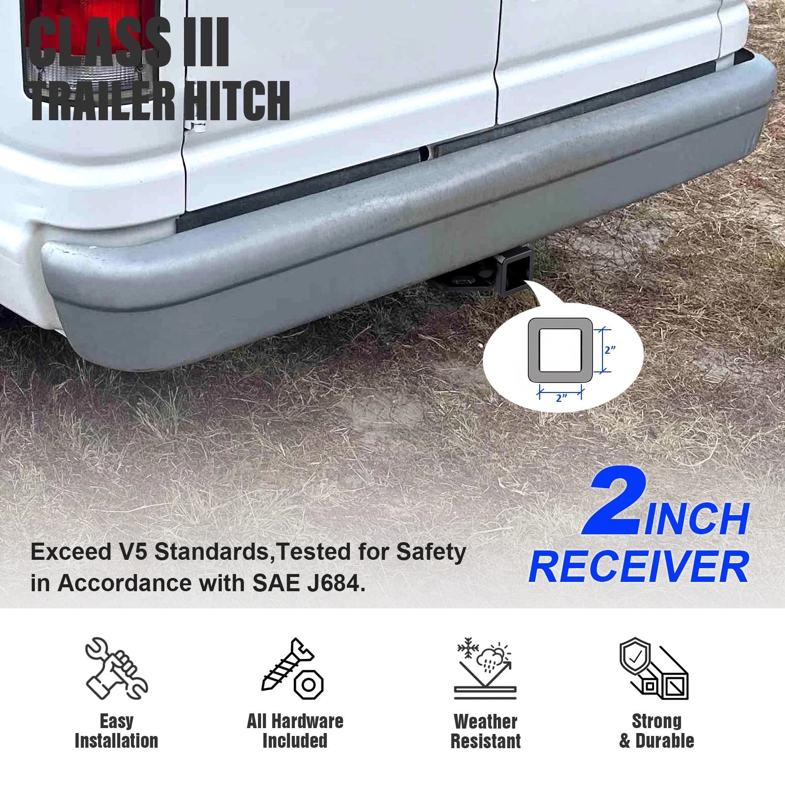 Class 3 Towing Hitch Receiver for Ford E-150 E-250 E-350 (1975-2006)