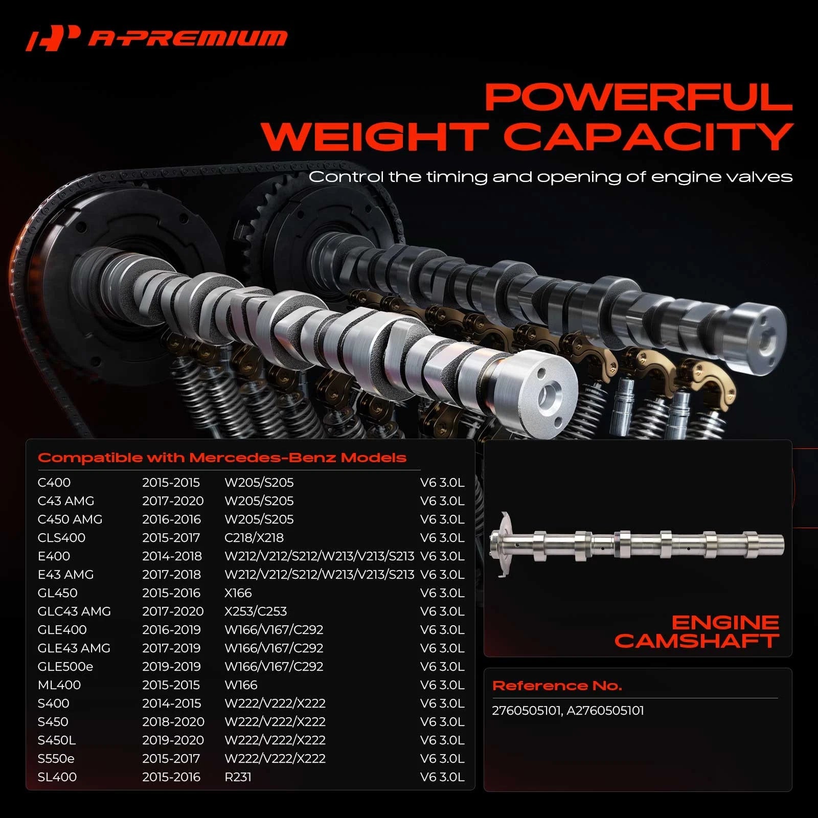 Left Exhaust Camshaft for Mercedes C43/E43 AMG E400 GLE400 (2017–2019)
