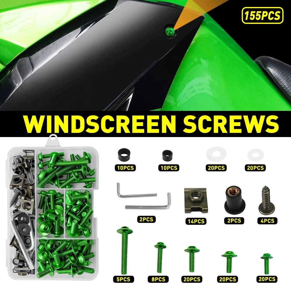 155pcs Fairing Bolts Kit for Honda CBR600RR CBR1000RR (2003–2023) Green M5 M6