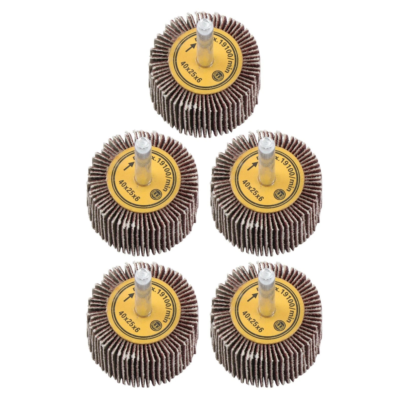 Set of 5 Aluminum Oxide Flap Wheels for Various Applications (1-1/2" x 1" x 1/4")