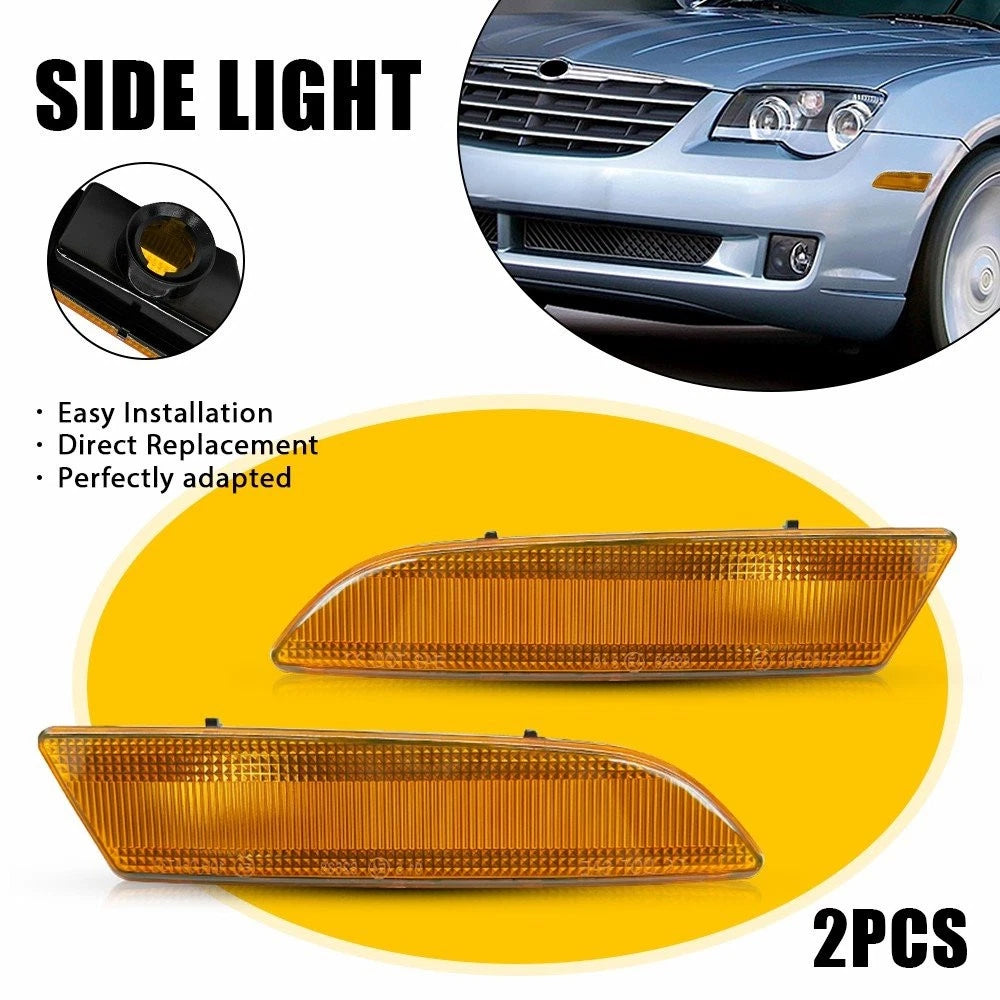 2X Amber Lens Front Bumper Side Marker Lights for Chrysler Crossfire (2004–2008)