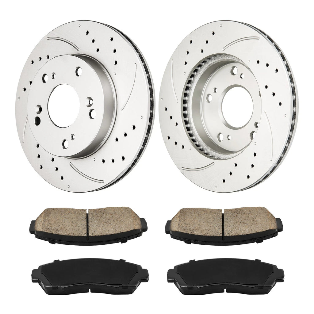 Front Drilled Slotted Brake Rotors and Ceramic Pads for Honda Civic (2015–2015)