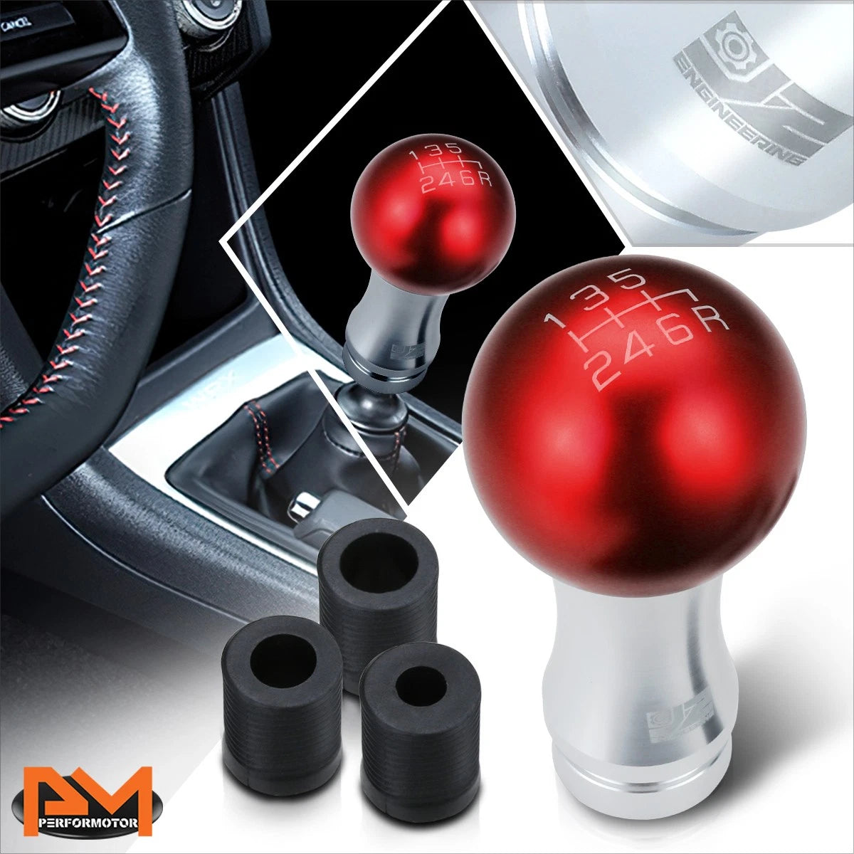 2-Piece Ball Teardrop Shift Knob for 6-Speed MT (M8 M10 M12) Red