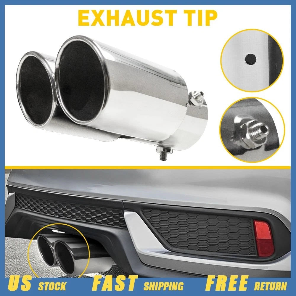 Dual Exhaust Pipe Tip Muffler for Universal Vehicles (Stainless Steel)