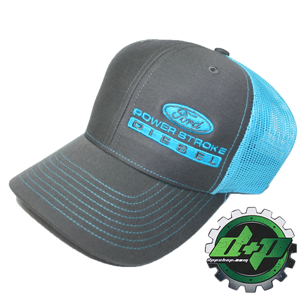 Ford Powerstroke Hat Charcoal Gray Blue Mesh Snapback