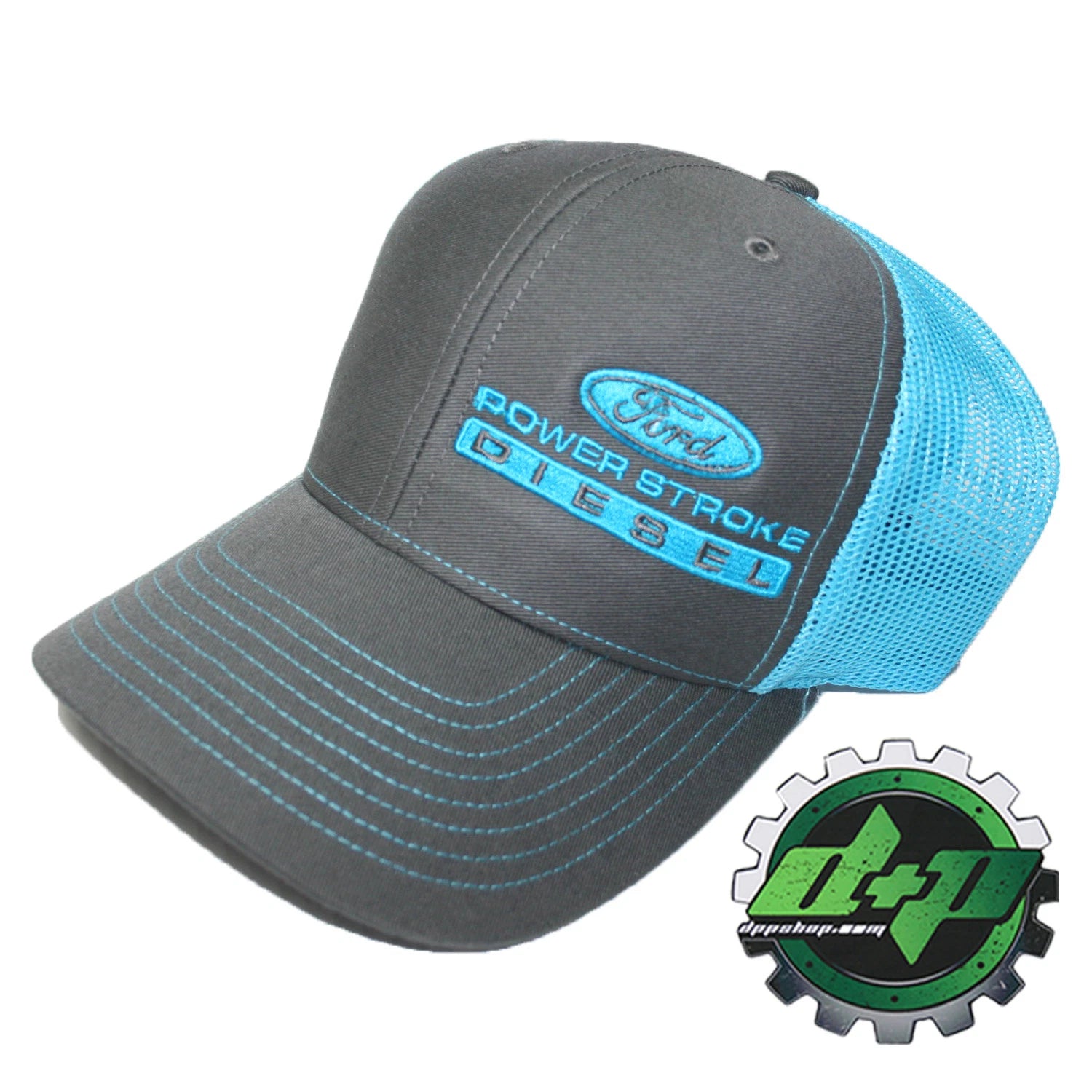 Ford Powerstroke Hat Charcoal Gray Blue Mesh Snapback