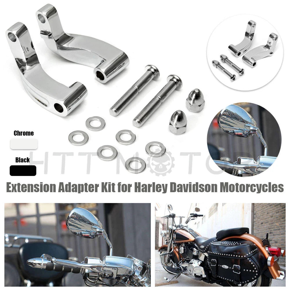 Chrome Mirror Relocation Extension Adapter Kit for Harley Davidson