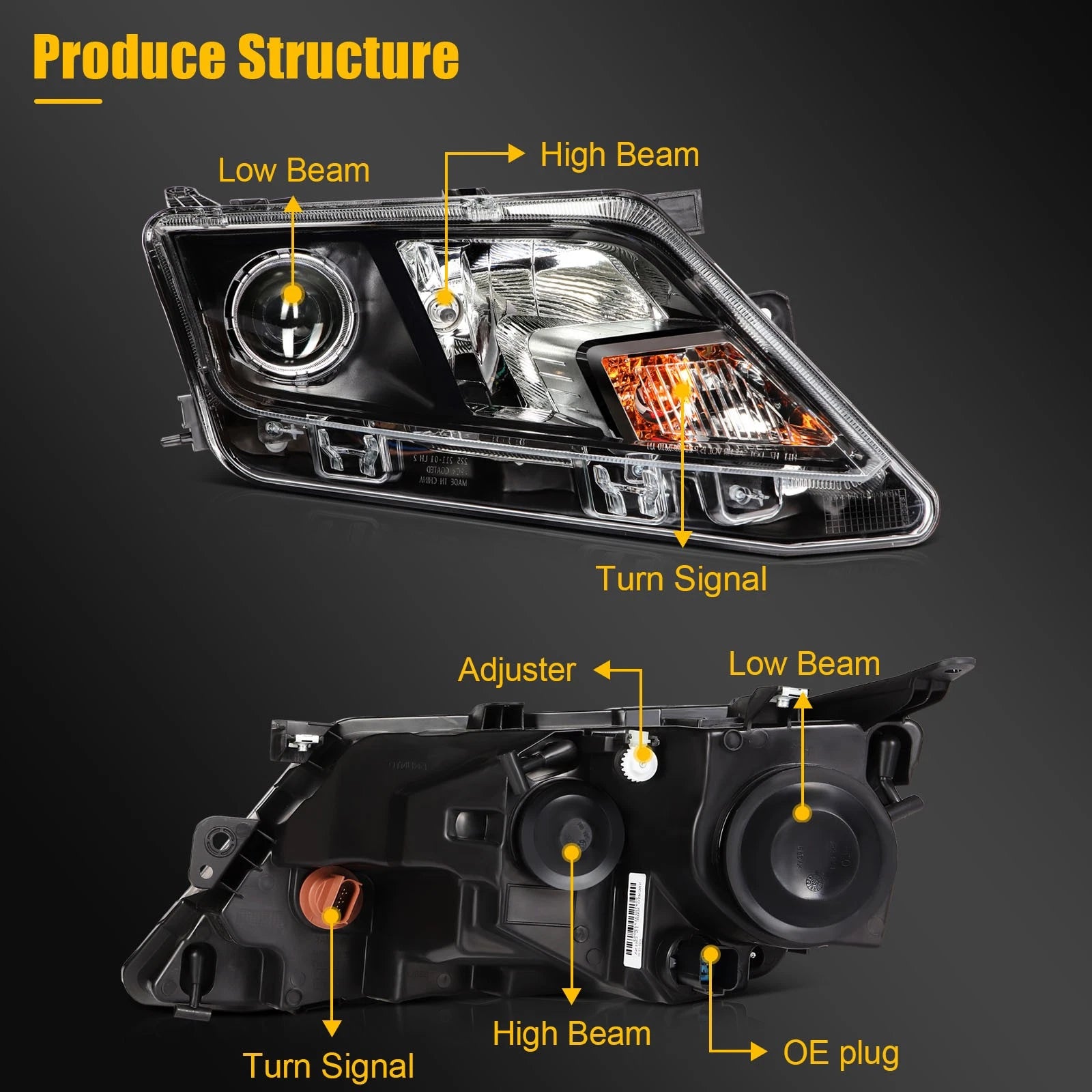 Right Side Headlight Assembly for Ford Fusion (2010–2012) Black Housing