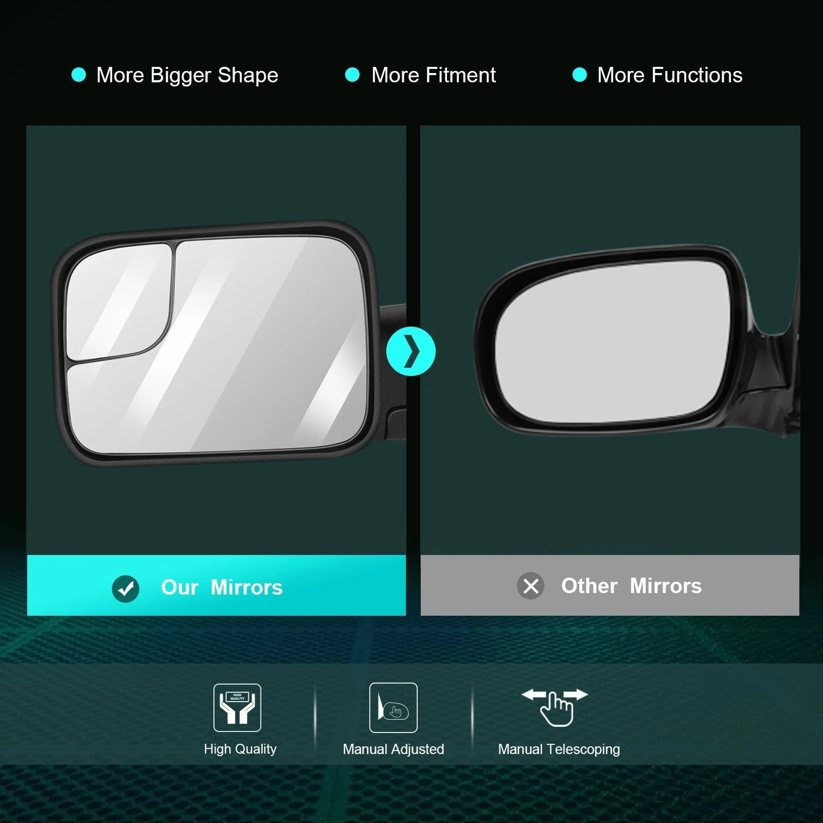 Manual Tow Side Mirrors Pair for Dodge Ram 1500 (2002–2008) & Ram 2500/3500 (2003–2009)