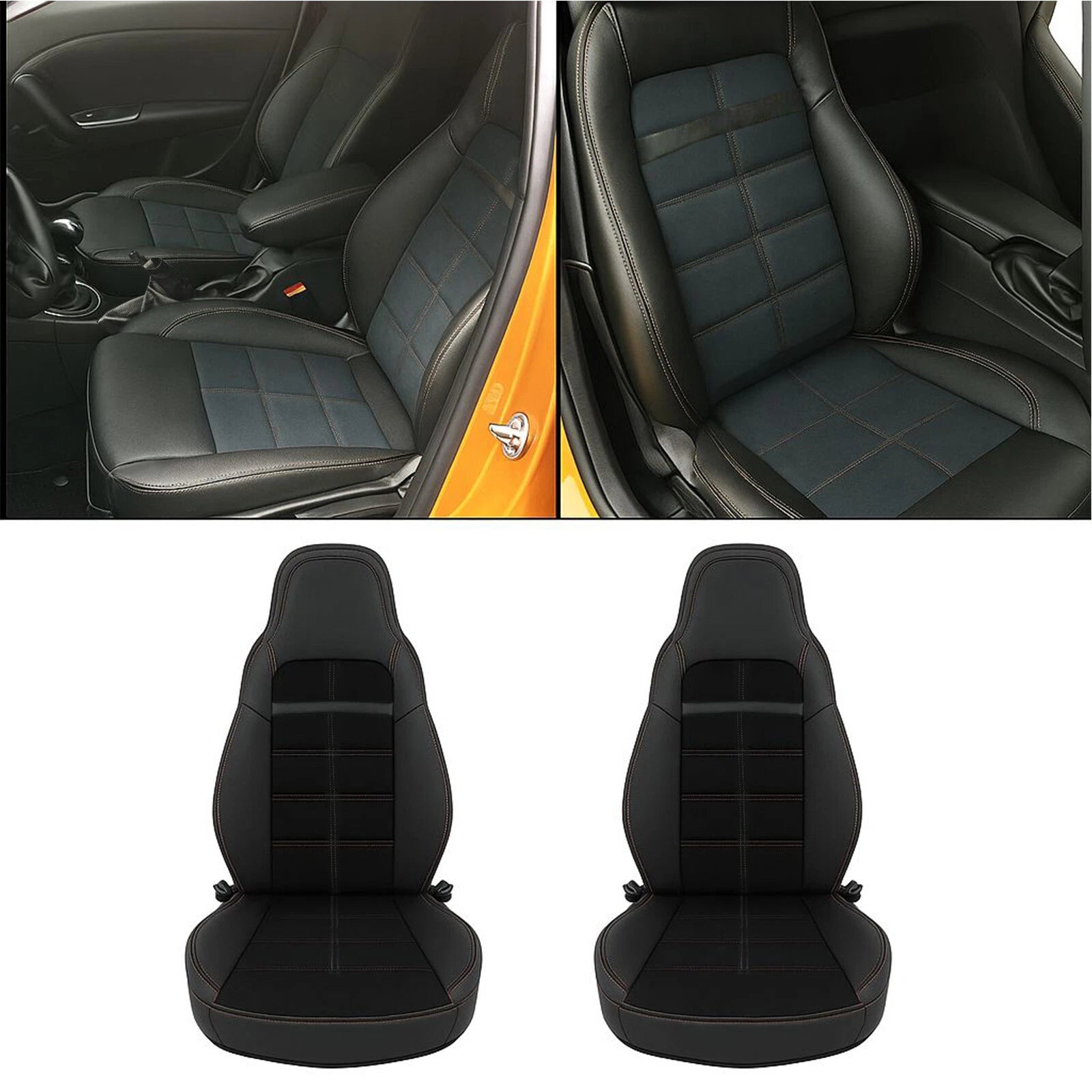 Front Full Set Seat Covers for Chevy Corvette C6 (2005–2013) - Orange Stitching