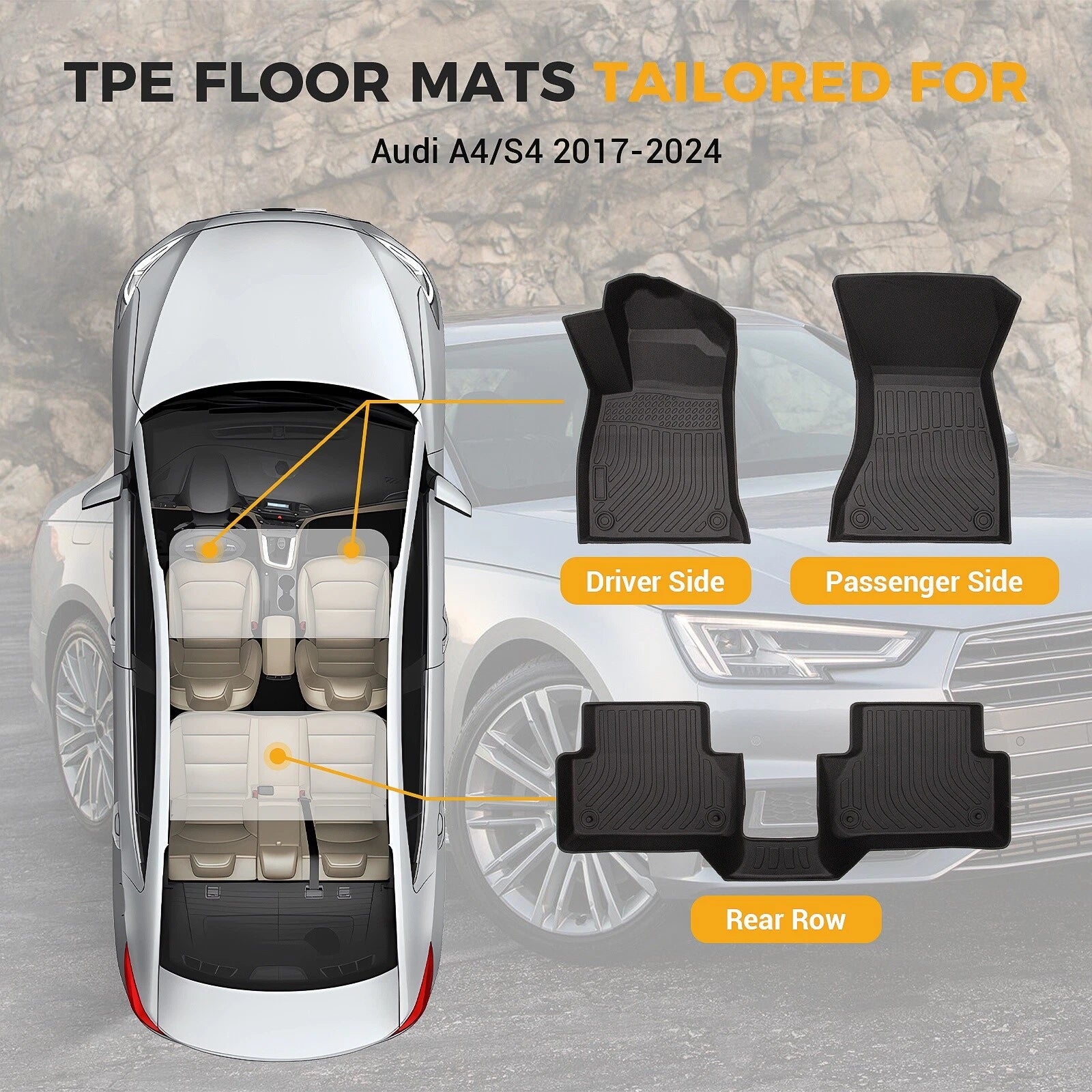 Set of 4 TPE Rubber Floor Mats for Audi A4/S4/A4 All-Road (2017–2021)