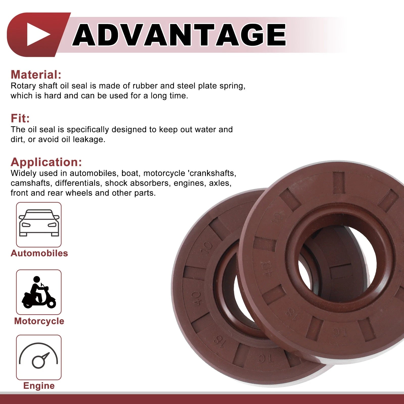 2X Oil Seal Rotary Shaft Seal for Various Models (18x40x10mm) FKM Rubber