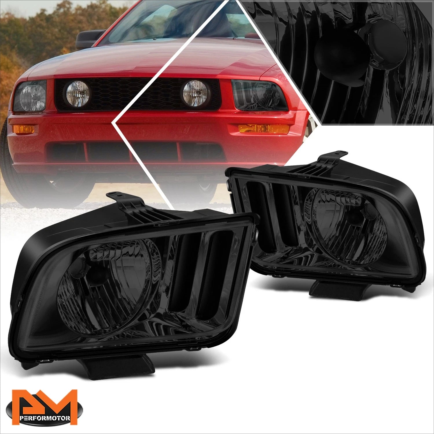 Smoked Housing Headlight Clear Corner Signal Lamps Pair for Ford Mustang (2005–2009)