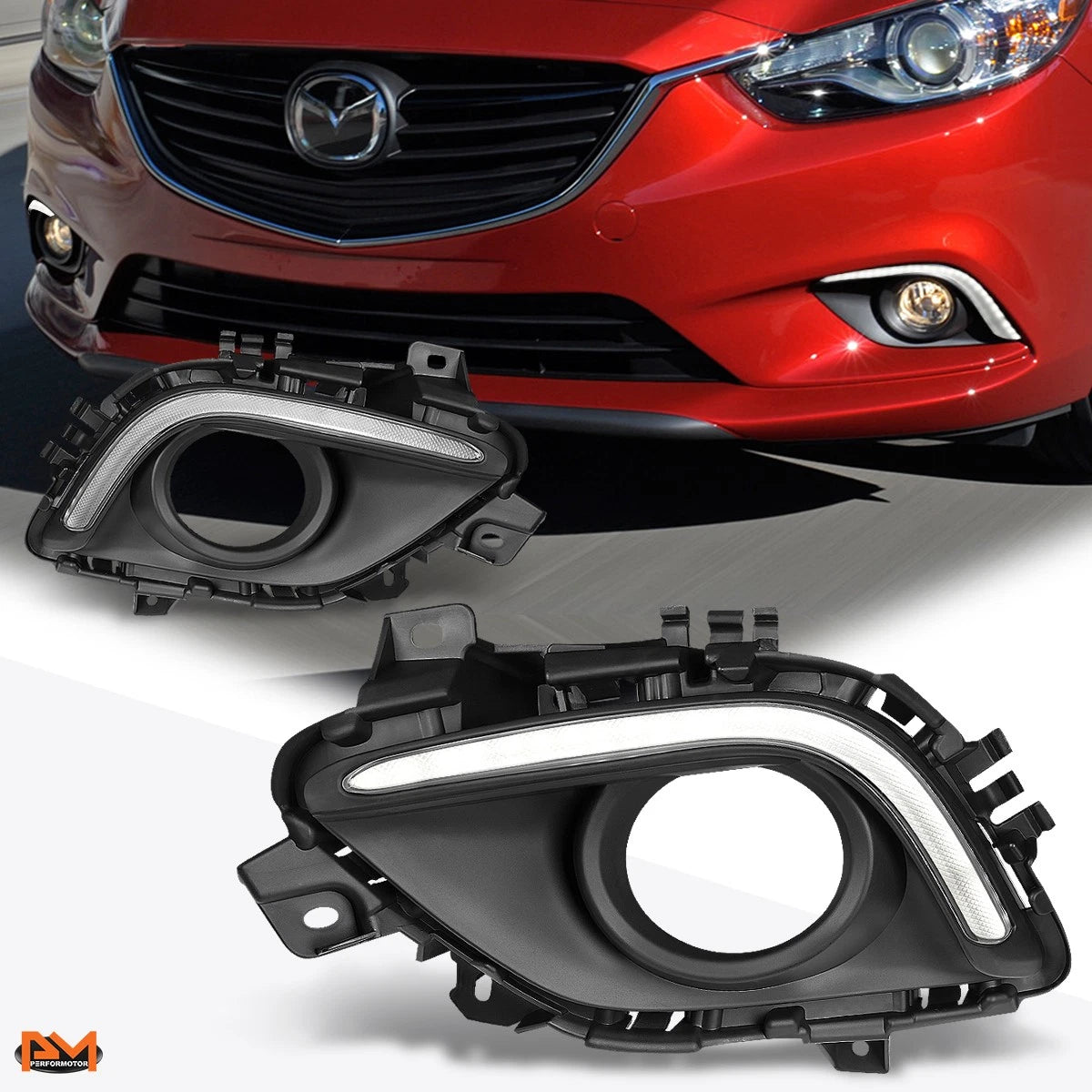 Clear Lens Front Bumper Fog Light Bezel Cover with LED DRL for Mazda 6 (2014–2016)
