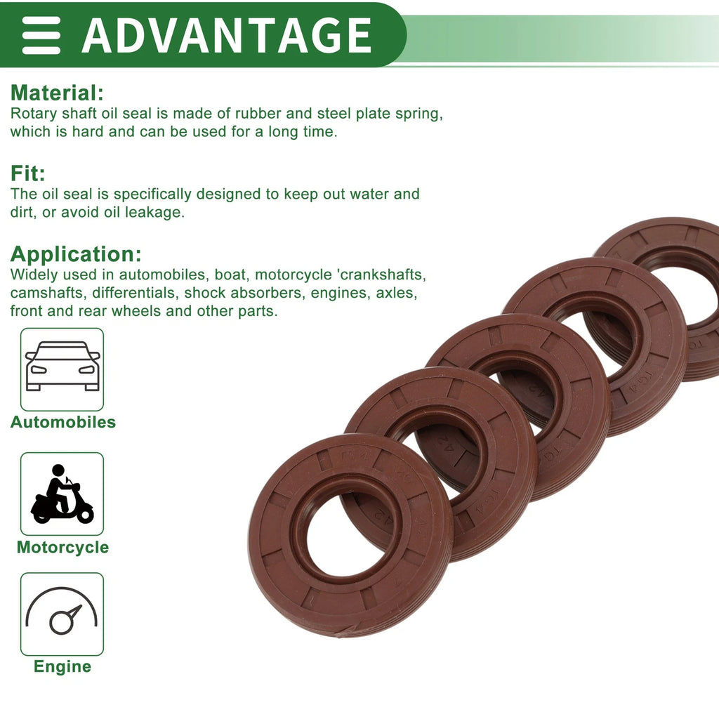 Set of 5 Oil Seals FKM Rubber 20x42x7mm for Various Models 
