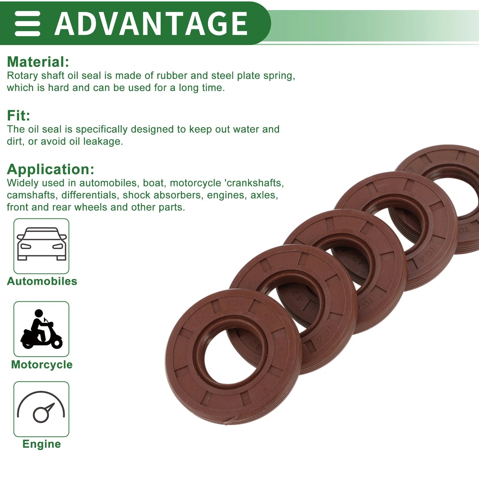 Set of 5 Oil Seals FKM Rubber 20x42x7mm for Various Models 