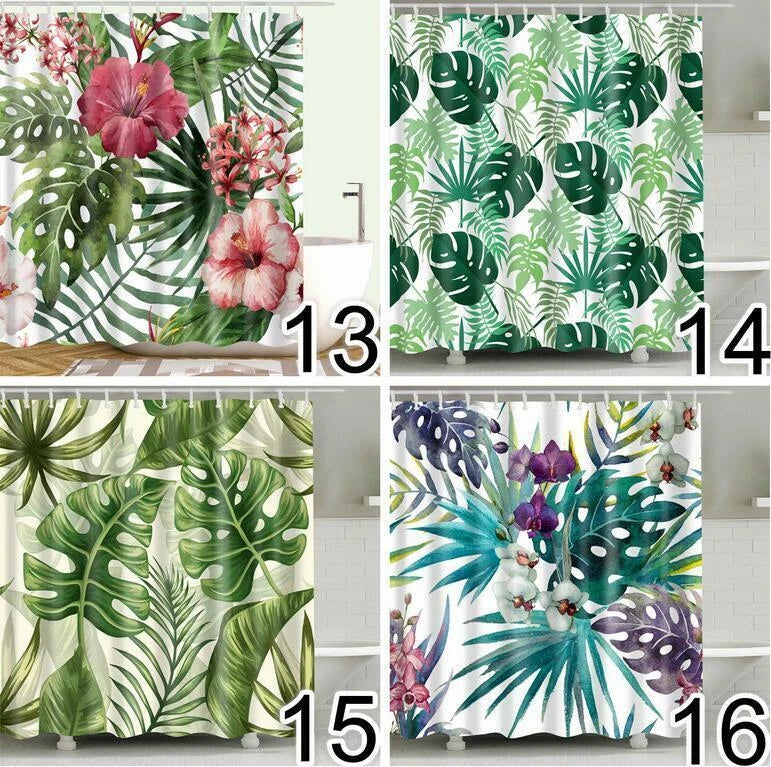 2X Waterproof Fabric Shower Curtain with Hooks 180x180cm AU
