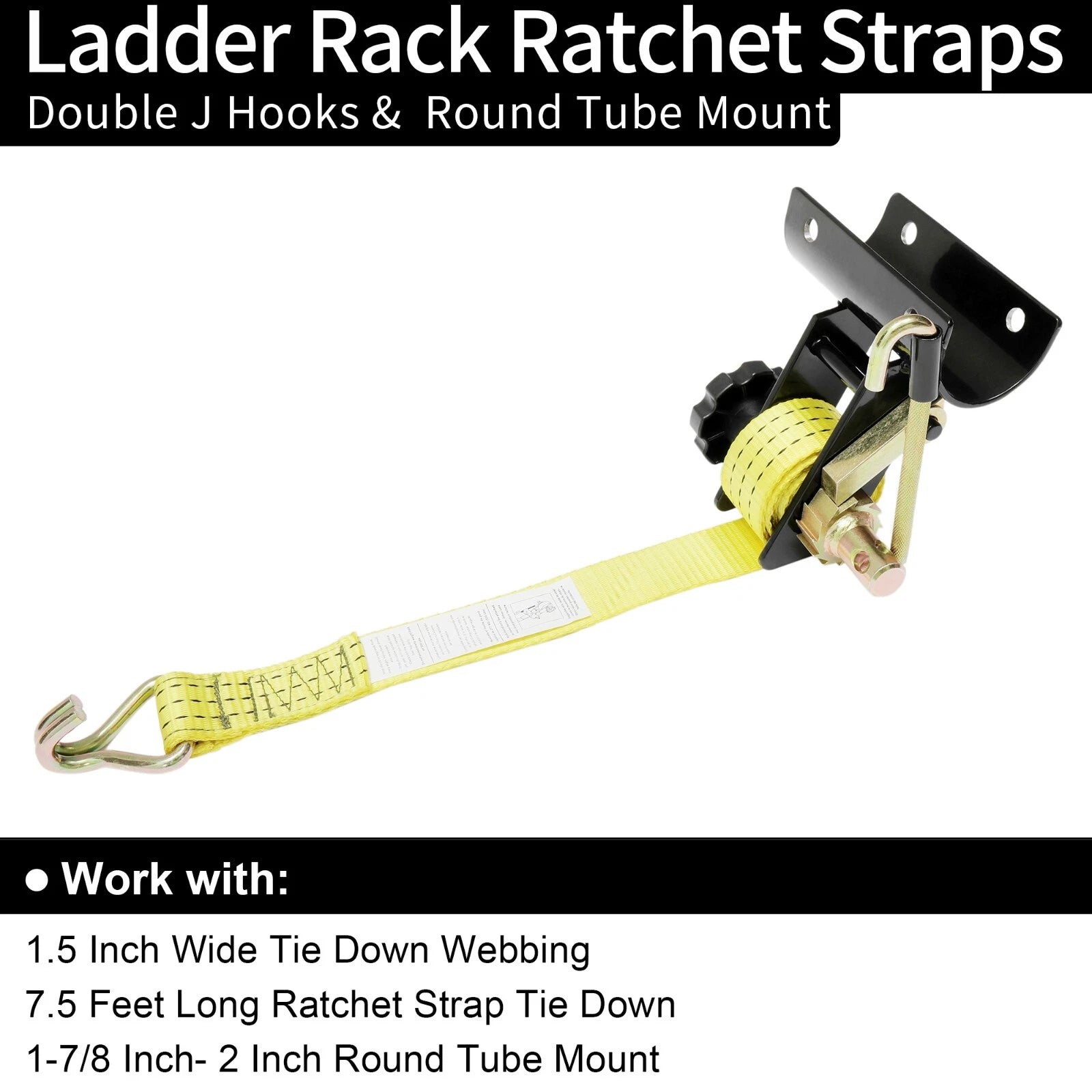 Set of 2 Ladder Rack Ratchet Straps for 2" Round Tube Mount