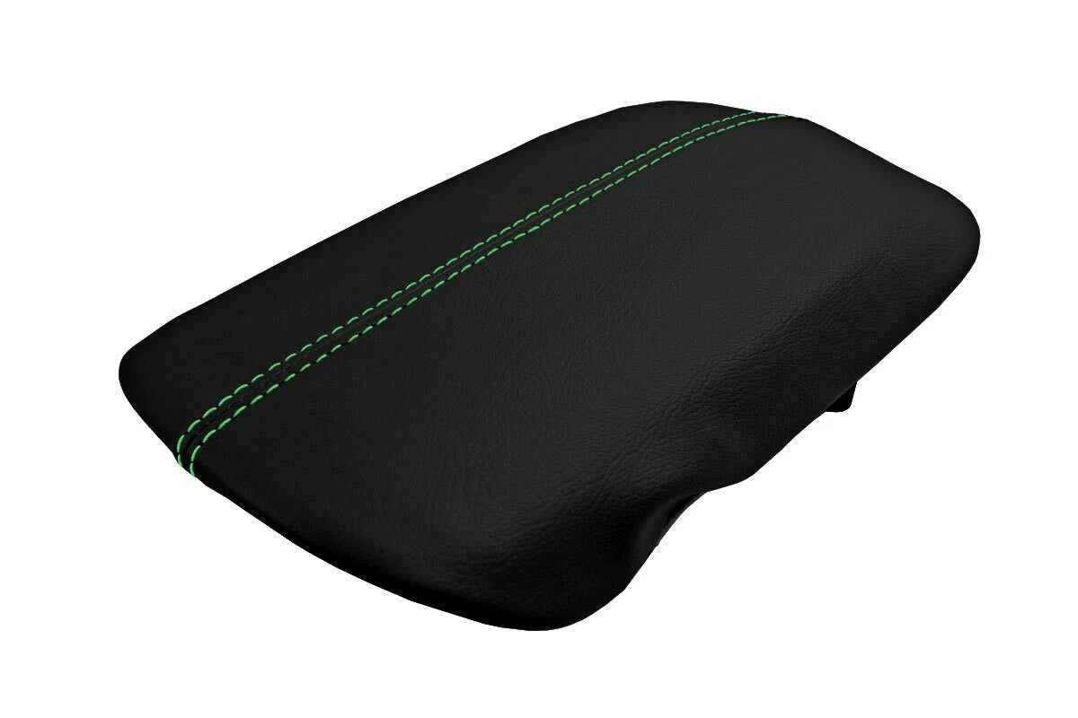 Leather Console Lid Armrest Cover for Ford Mustang (2015–2020) Black Green Stitch