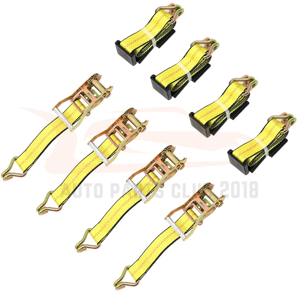 Set of 4 Ratchet Tie Down Straps for Car Trailer Hauler