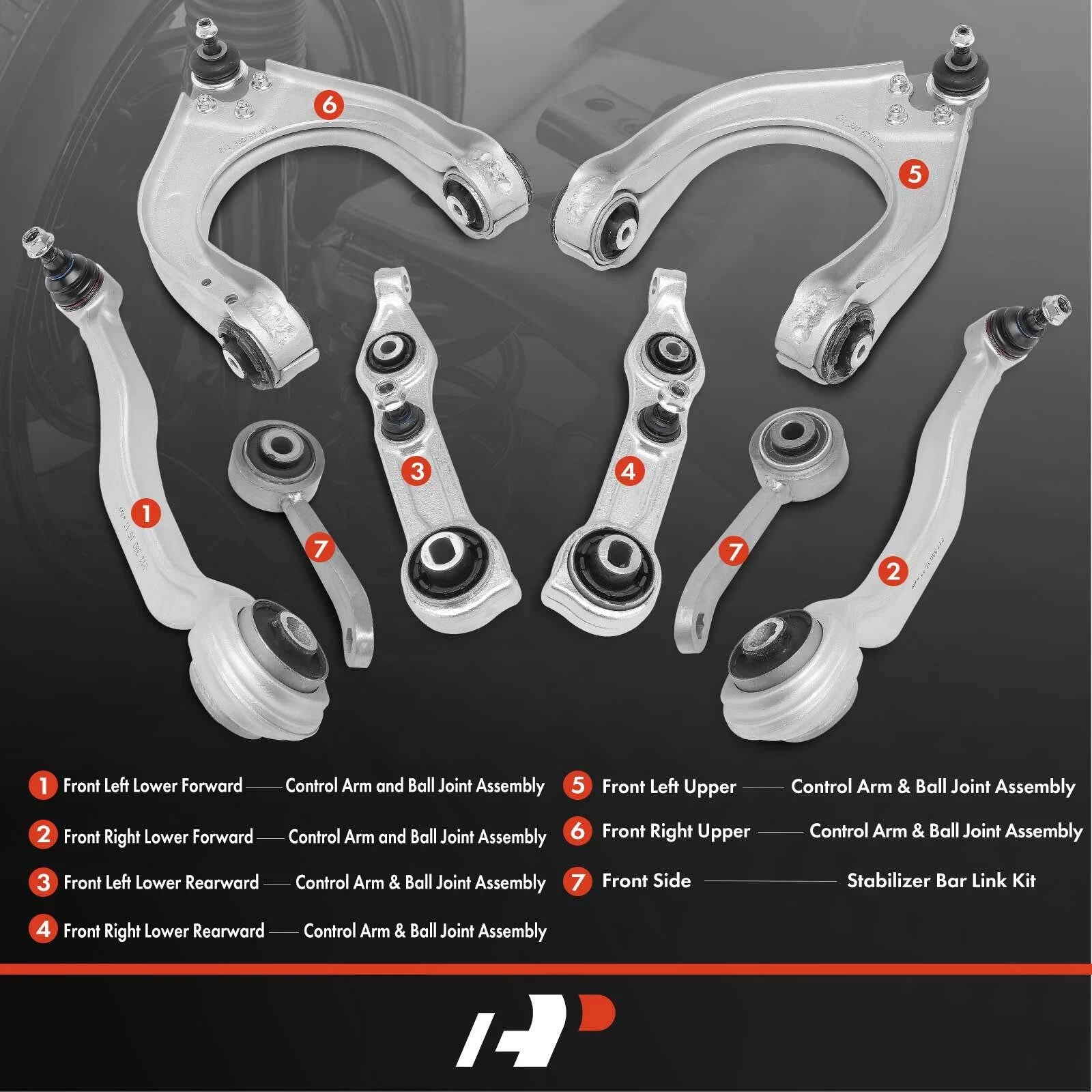 Set of 8 Front Control Arm Ball Joints for Benz C219 E320 (2003-2009)