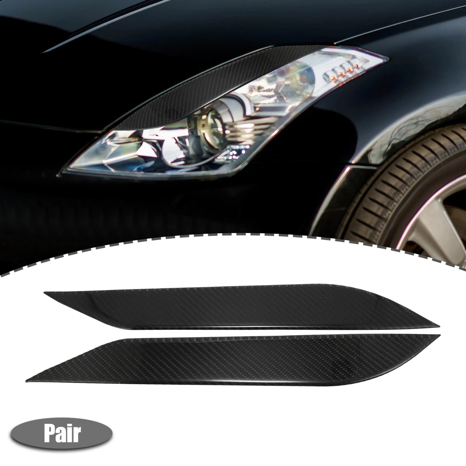 1 Pair Headlight Eyebrows Sticker for Nissan 350Z (2003–2009) Carbon Fiber