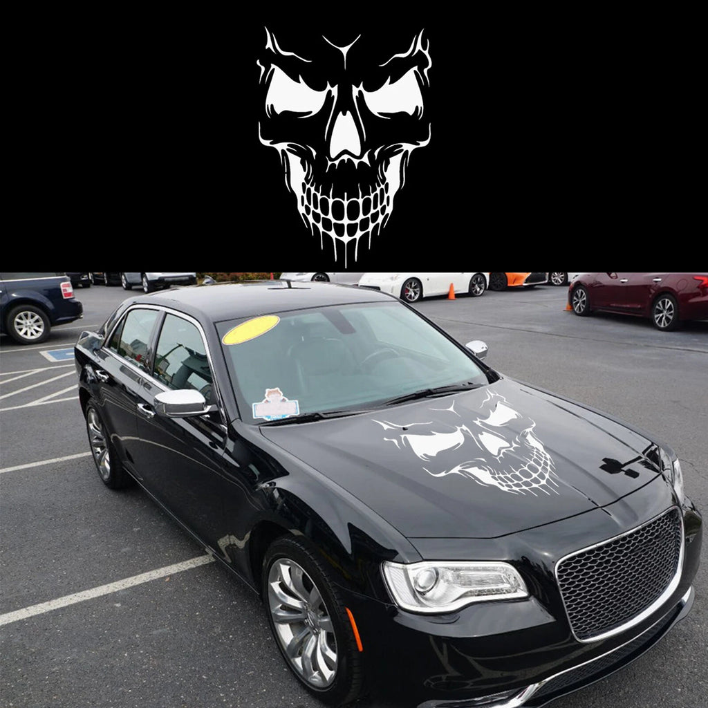 White Skull Hood Graphic Decal Sticker for Vehicle (Universal 1990–2020)