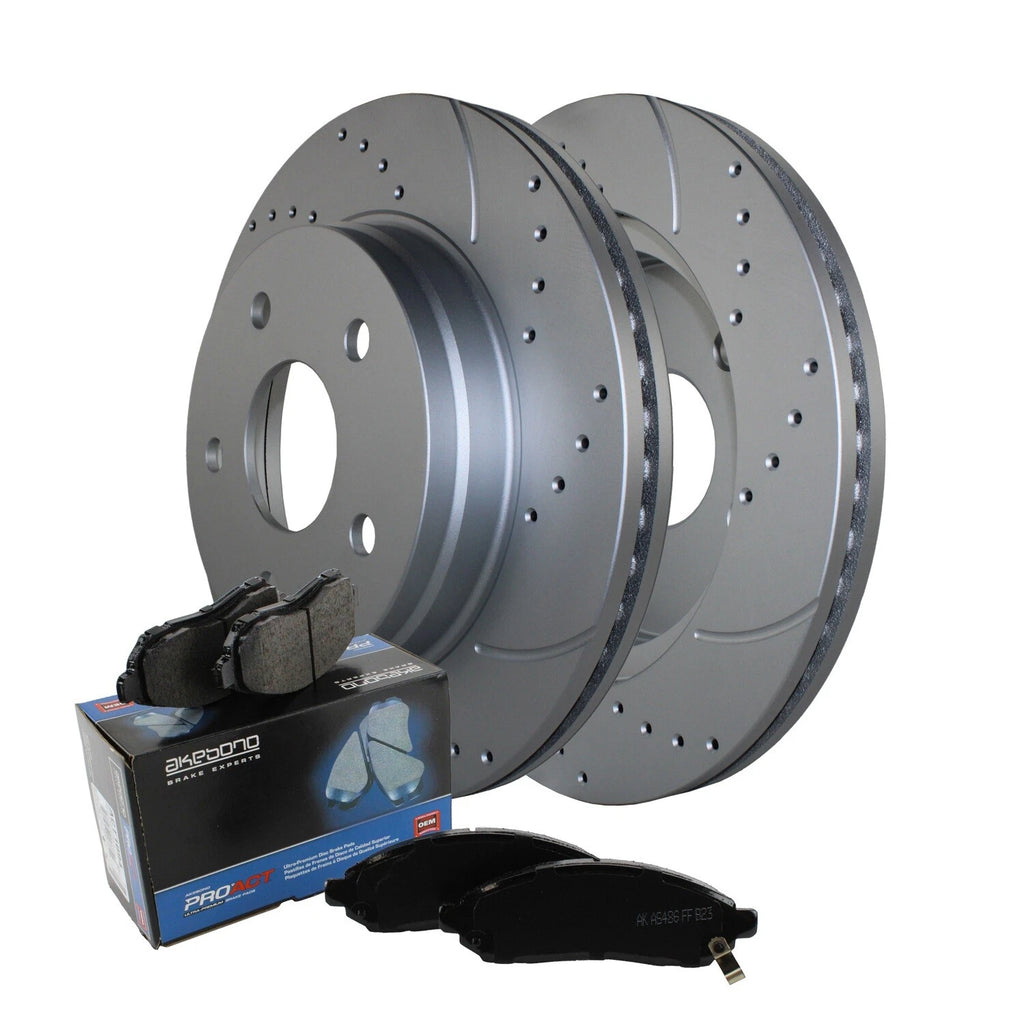Front Brake Kit 336mm Drilled Disc Rotors & Akebono Pads for Dodge Ram 1500 (2002–2023)