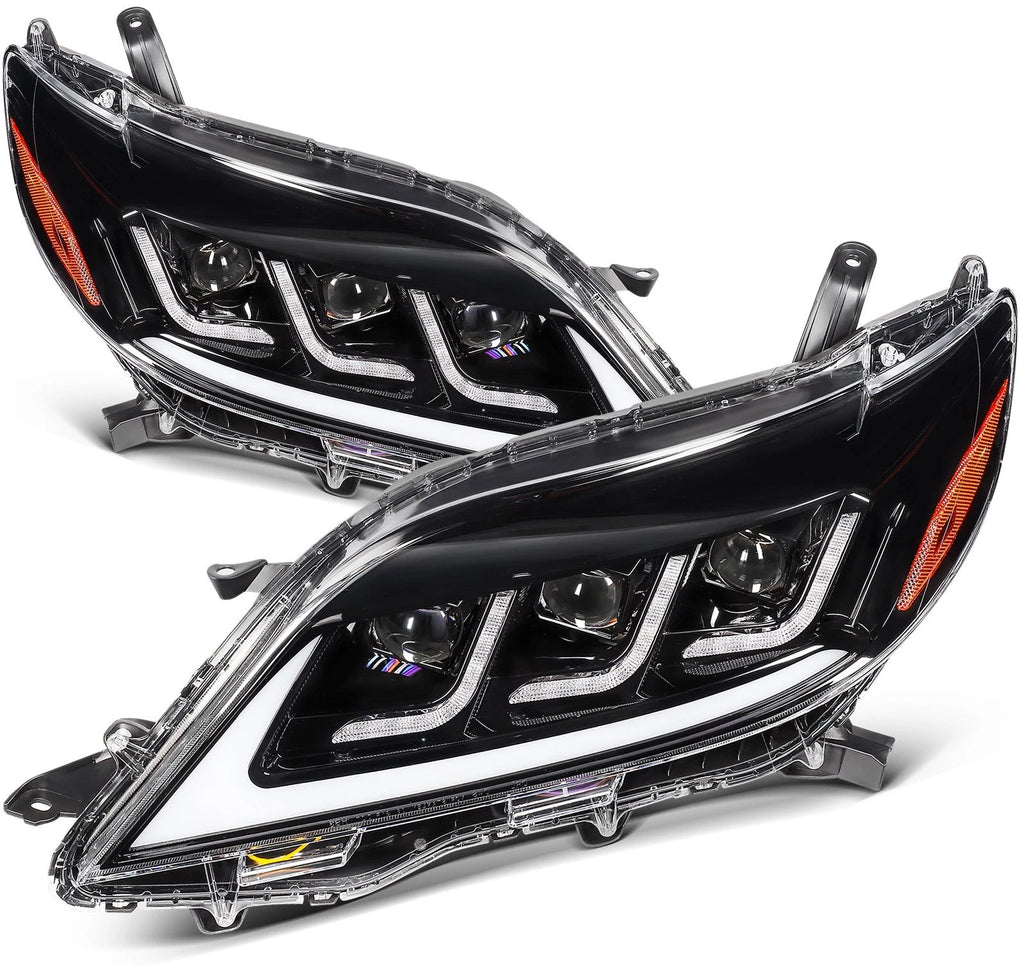 2X Full LED Headlights Assembly for Toyota Sienna (2011–2020) Black