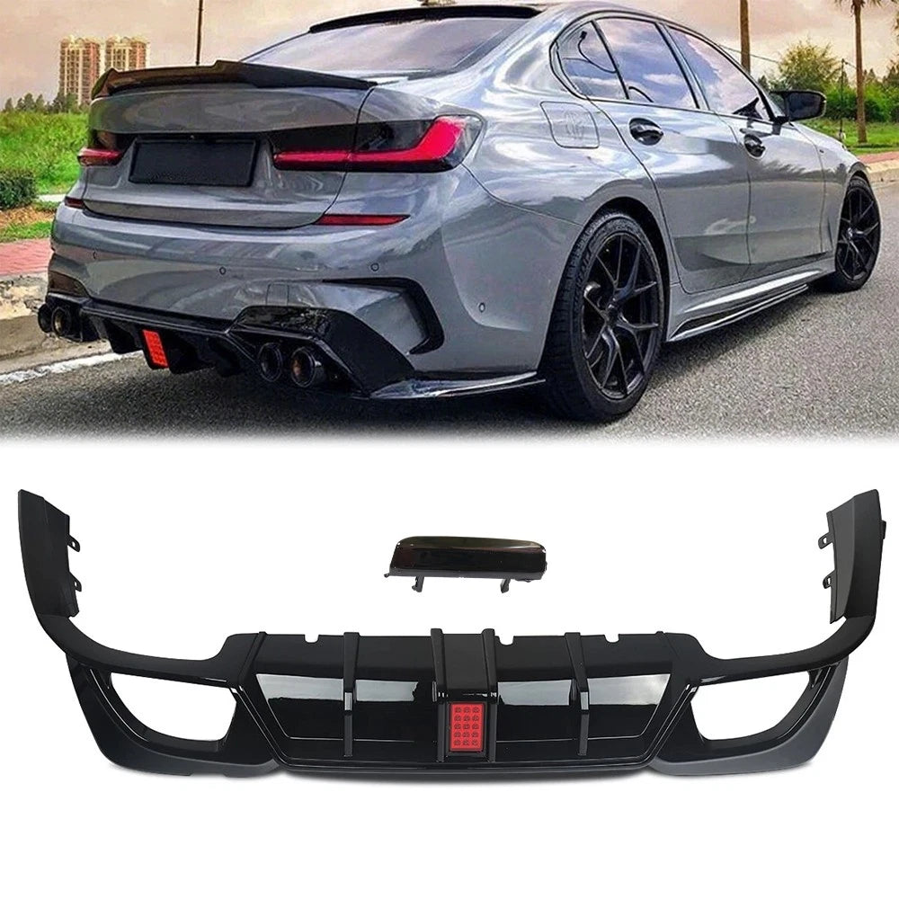 CMS Gloss Black Rear Diffuser with LED Light for BMW 3 Series G20 (2019–2022)