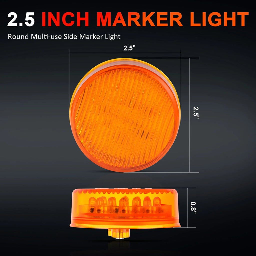 Set of 4 Yellow LED Round Side Marker Lights for Trailer Truck (2.5")