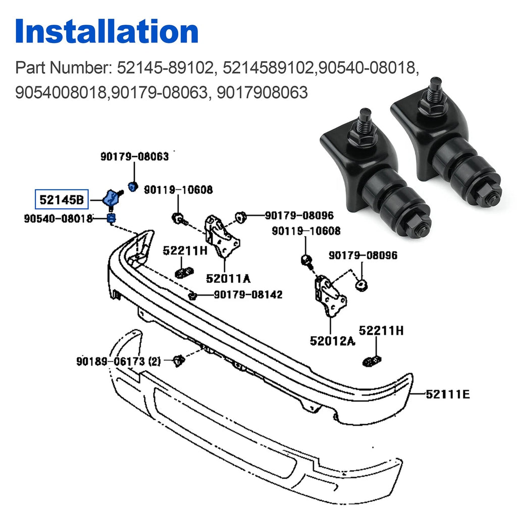 2Pcs Front Bumper Mounting Kit for Toyota Pickup (1989–1995) 52145-89102 90540-08018