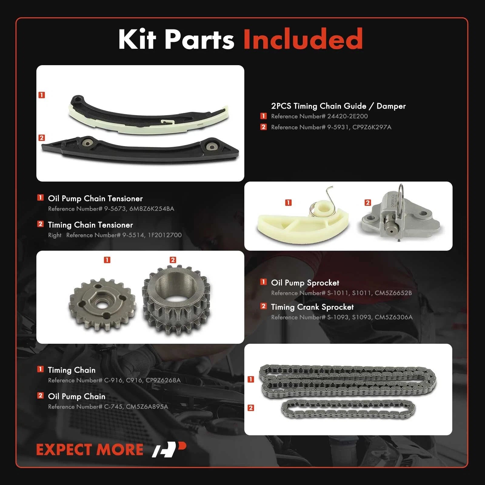 8x Timing Chain Kit for Ford Focus (2012–2018) L4 2.0L 4Dr DOHC