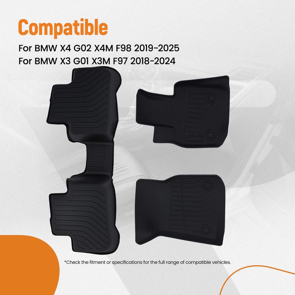 Set of 2 Black Anti-Slip TPE Floor Mats for BMW X3 X4 (2018–2025)