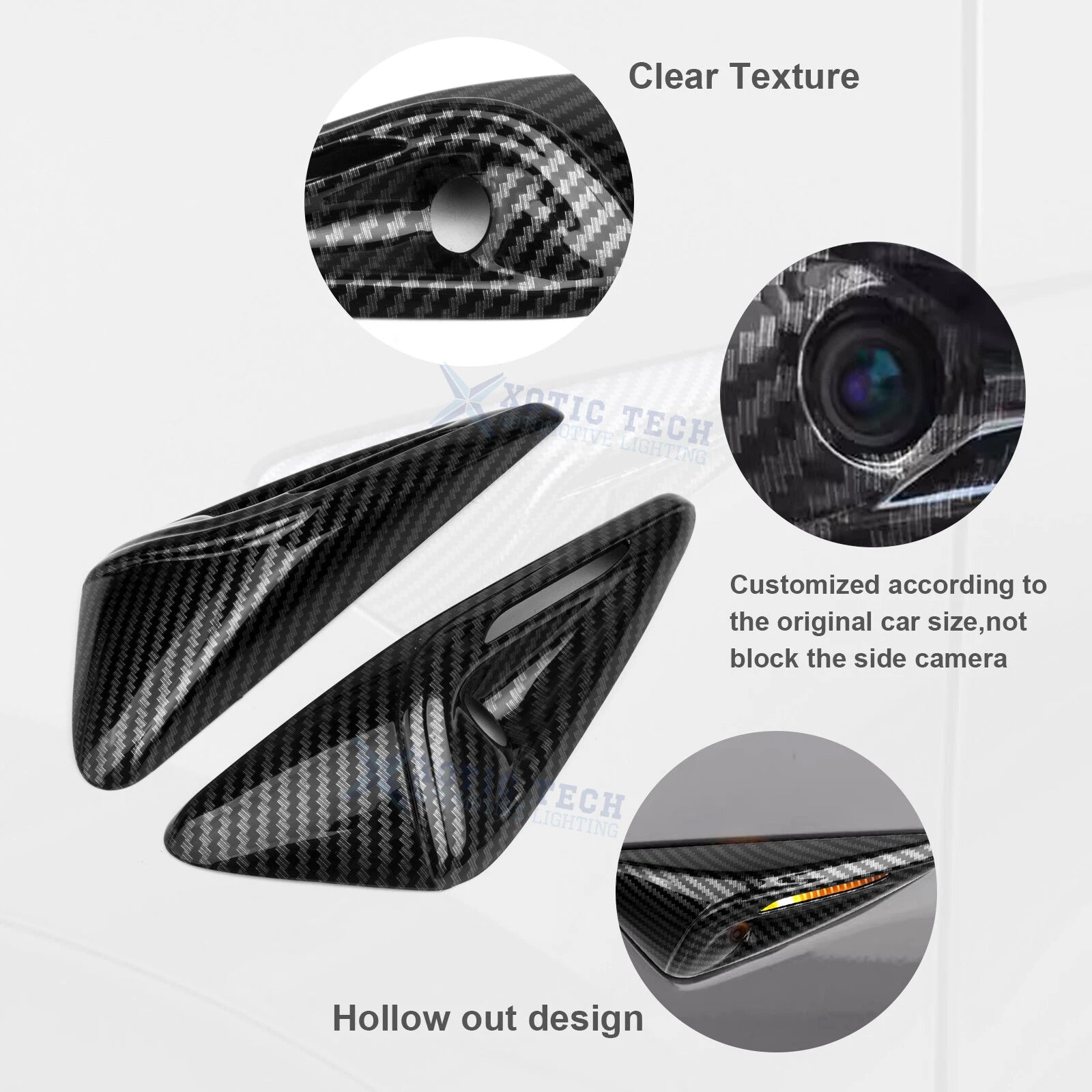 Carbon Style Side Camera Trim Cover for Tesla Model Y (2024-2025)