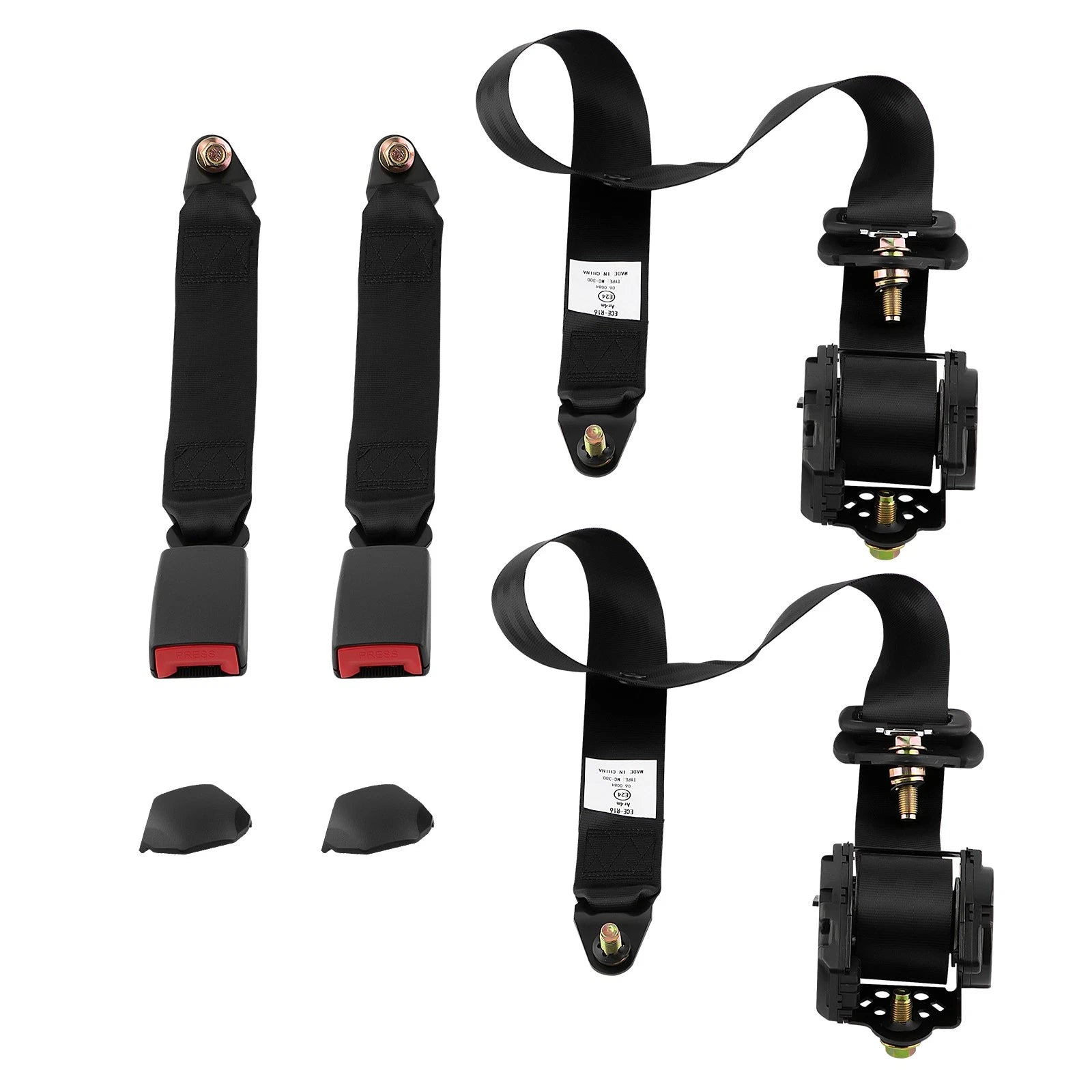 Universal Safety Strap Set of 2 Retractable & Adjustable 3 Point Seat Belts