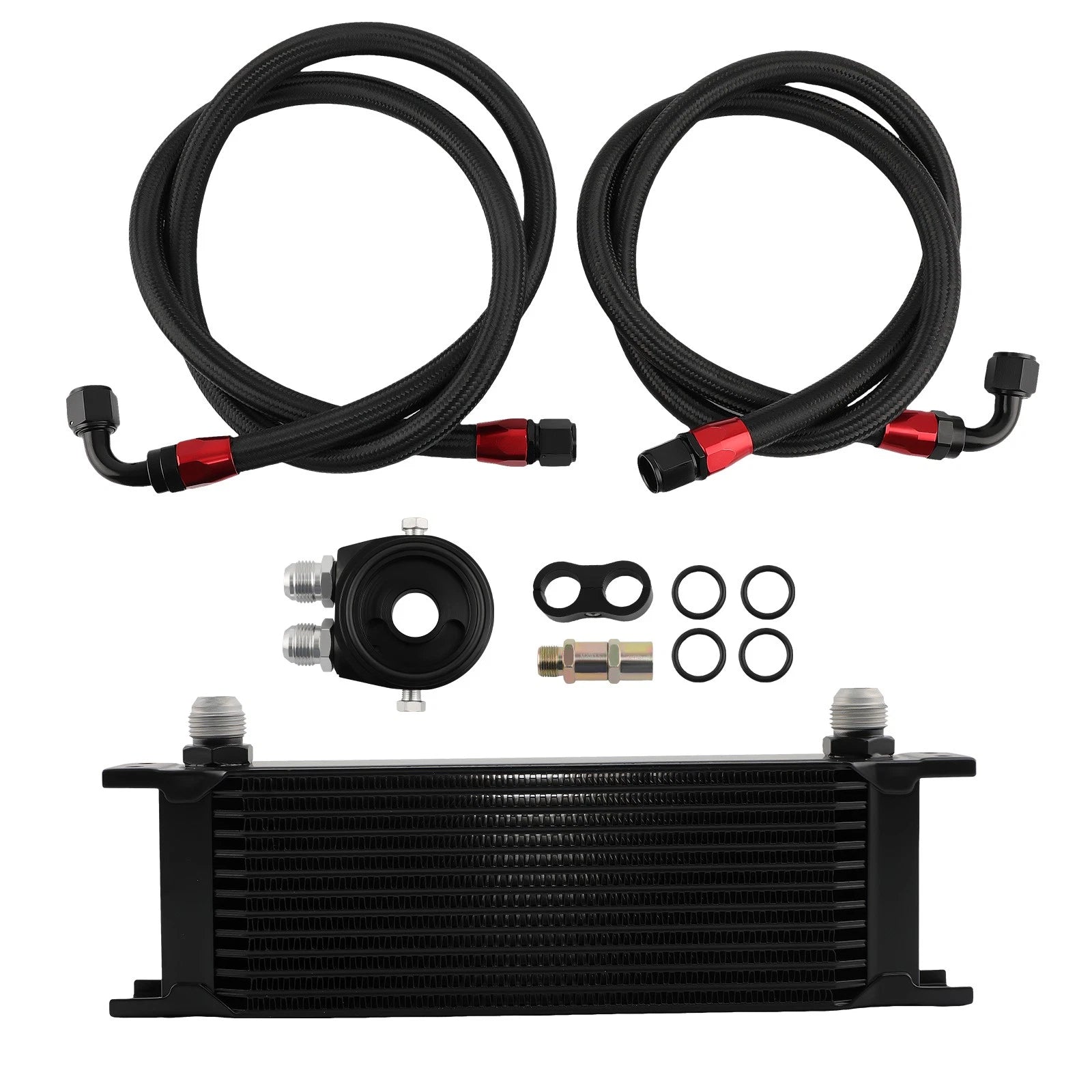 Engine Oil Cooler 13 Row AN10 + Filter Adapter Kit & Nylon Lines