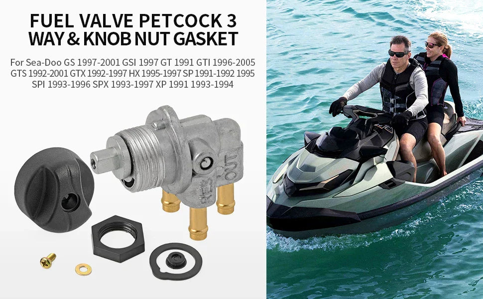 FUEL VALVE PETCOCK 3 WAY & KNOB NUT KIT for SEA DOO SPX XP (1993–1996)