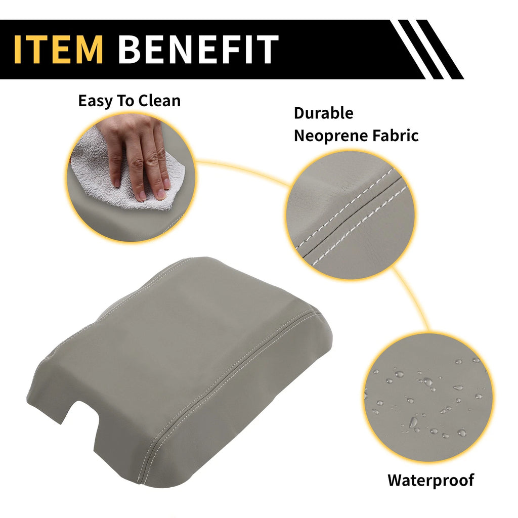 Console Lid Armrest Cover for Ford F-150 (2015–2023) Microfiber Leather Grey