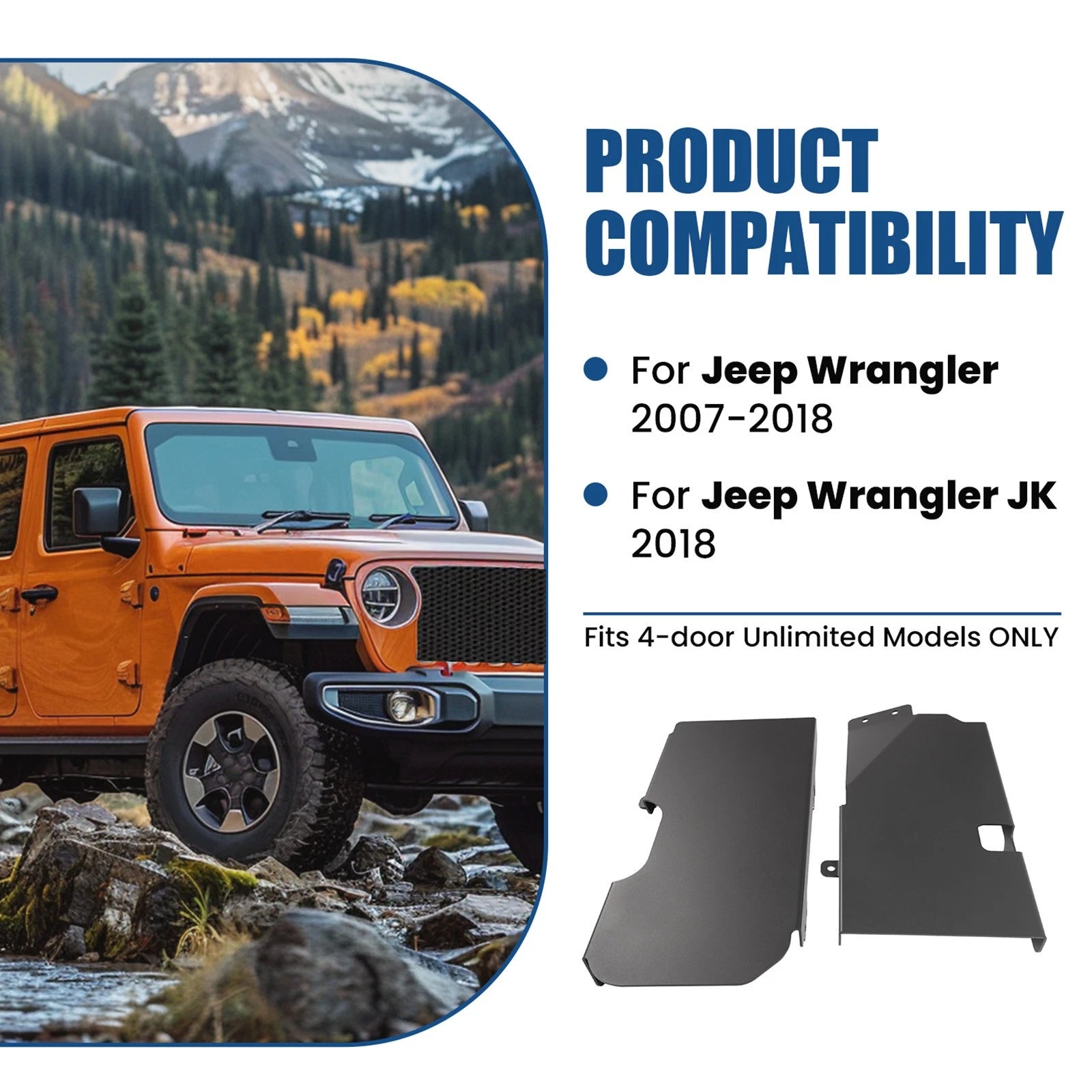 Gas Tank Skid Plate for Jeep Wrangler JK 4WD 4-Door (2007–2018) Powder Coated