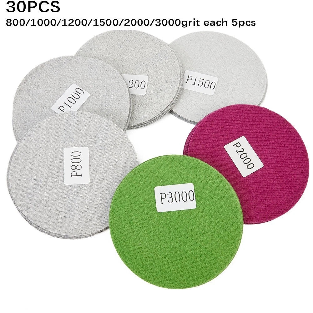 30pcs Hook & Loop Wet/Dry Sanding Discs for Automotive Use (800-3000 Grit)