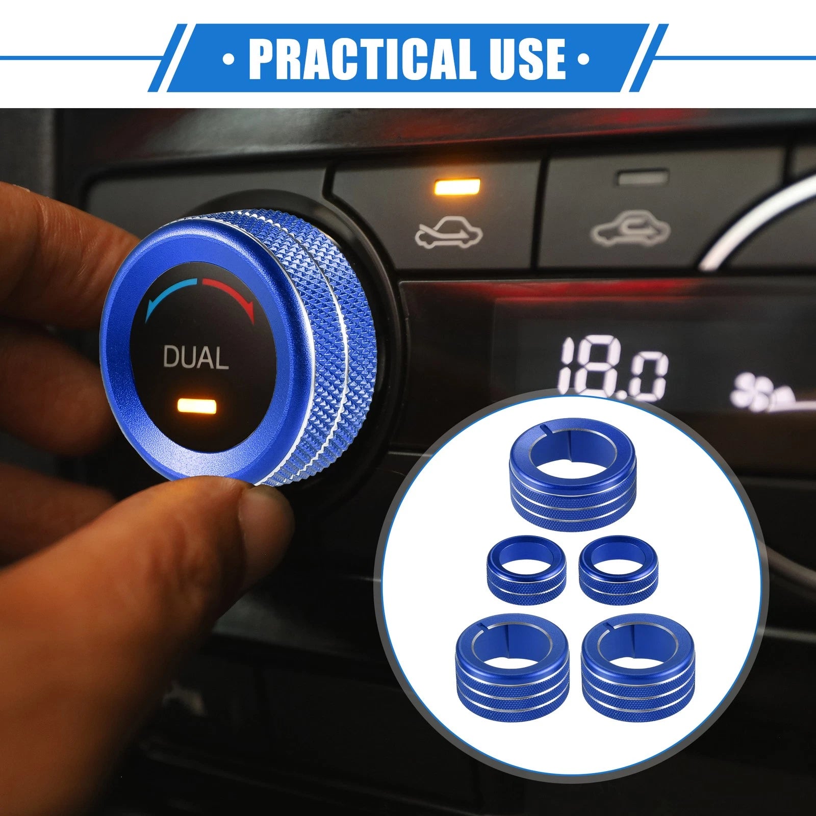 5 Pcs AC Climate Control Knob Rings for Toyota 4Runner (2010–2022) Blue