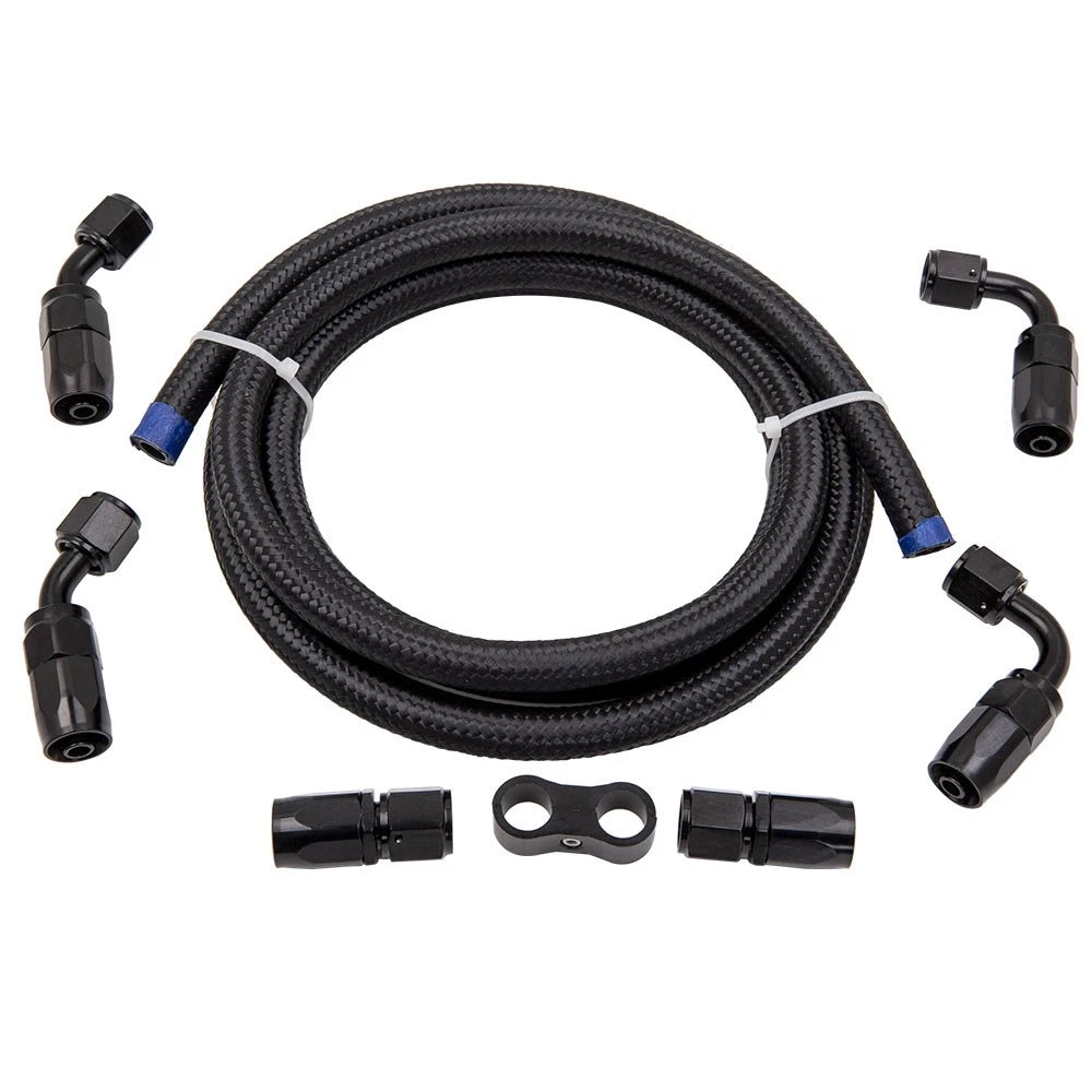 Set of 4 6AN Braided Fuel Line Hose End Fittings with Separator Clamp