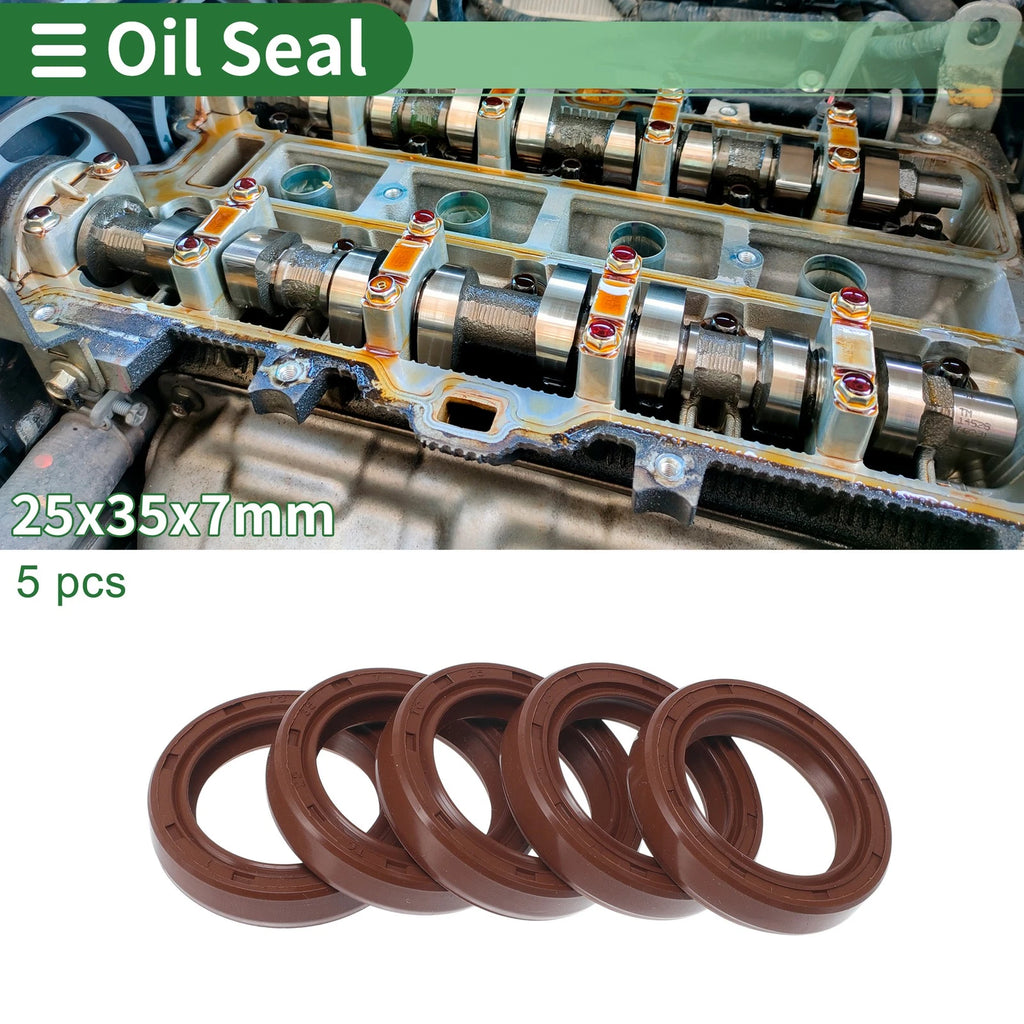 Set of 5 Oil Seal Rotary Shaft Seal FKM Rubber 25x35x7mm