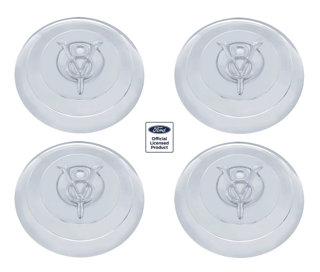 Set of 4 Polished Stainless Steel V8 Script Hubcaps for 1933 Ford (1933–1933)