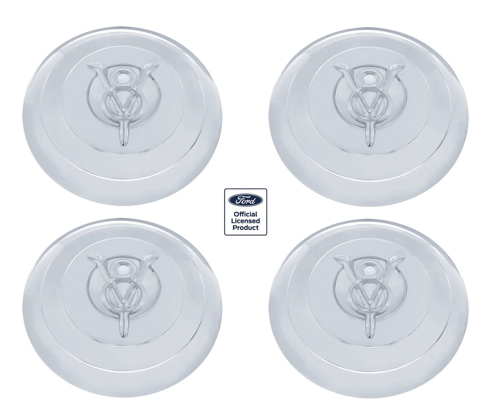 Set of 4 Polished Stainless Steel V8 Script Hubcaps for 1933 Ford (1933–1933)